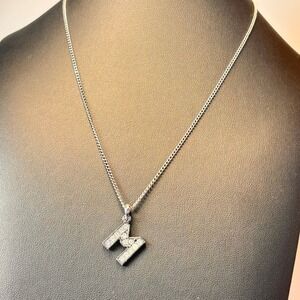 Initial M Pendant Necklace Silver Tone Rhinestone Letter Statement Y2K Preppy